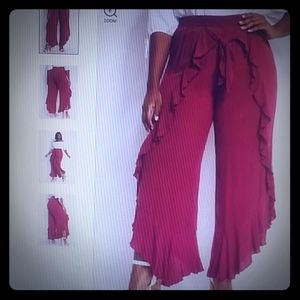 Women tie waist wide leg pant / raspberry